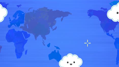 animation of white clouds flying over world map