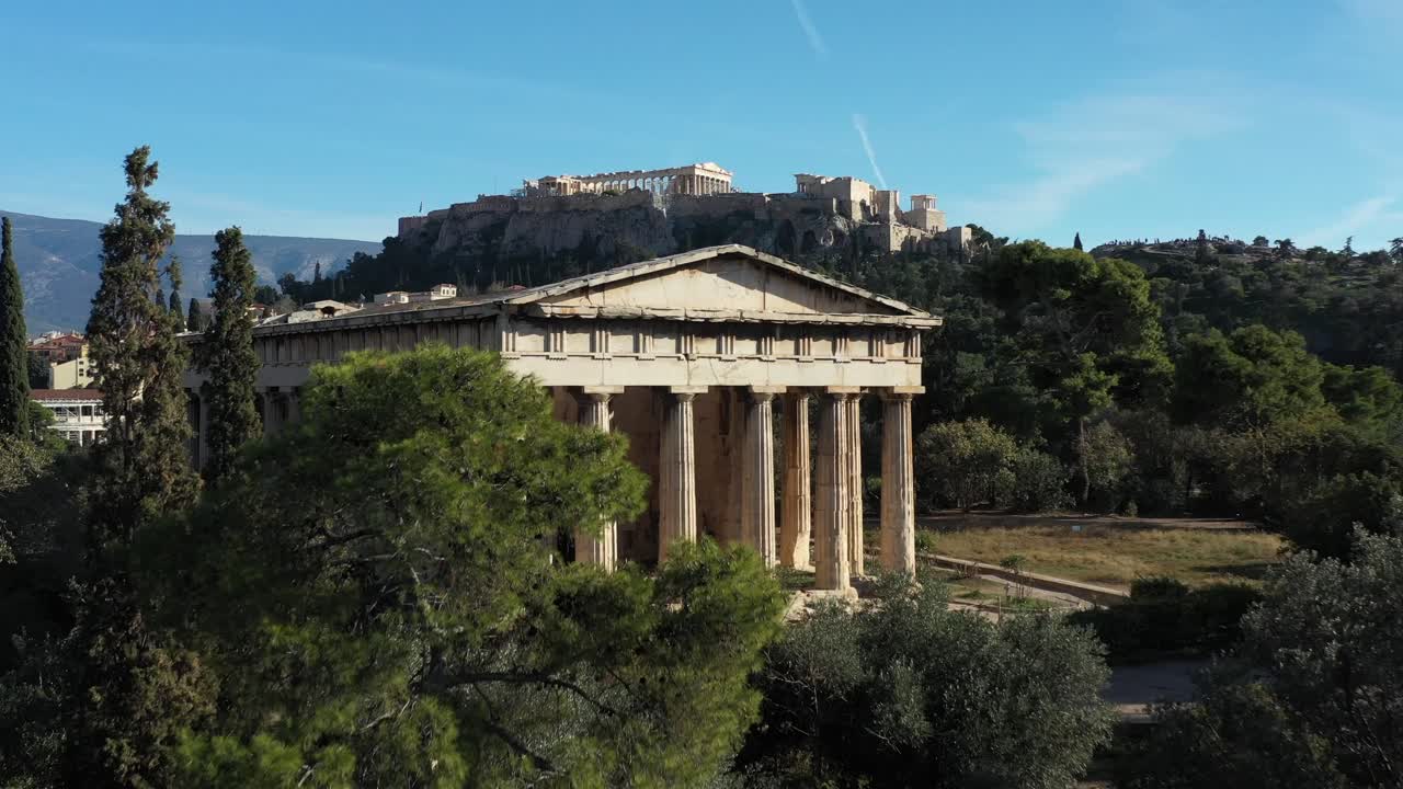 "Athens, Greece. ️ Tracking past the Temple of Hephaestus straight to the majestic Acropolis in stunning 4K aerial clarity