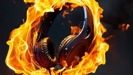 un par de auriculares en llamas sobre un fondo negro