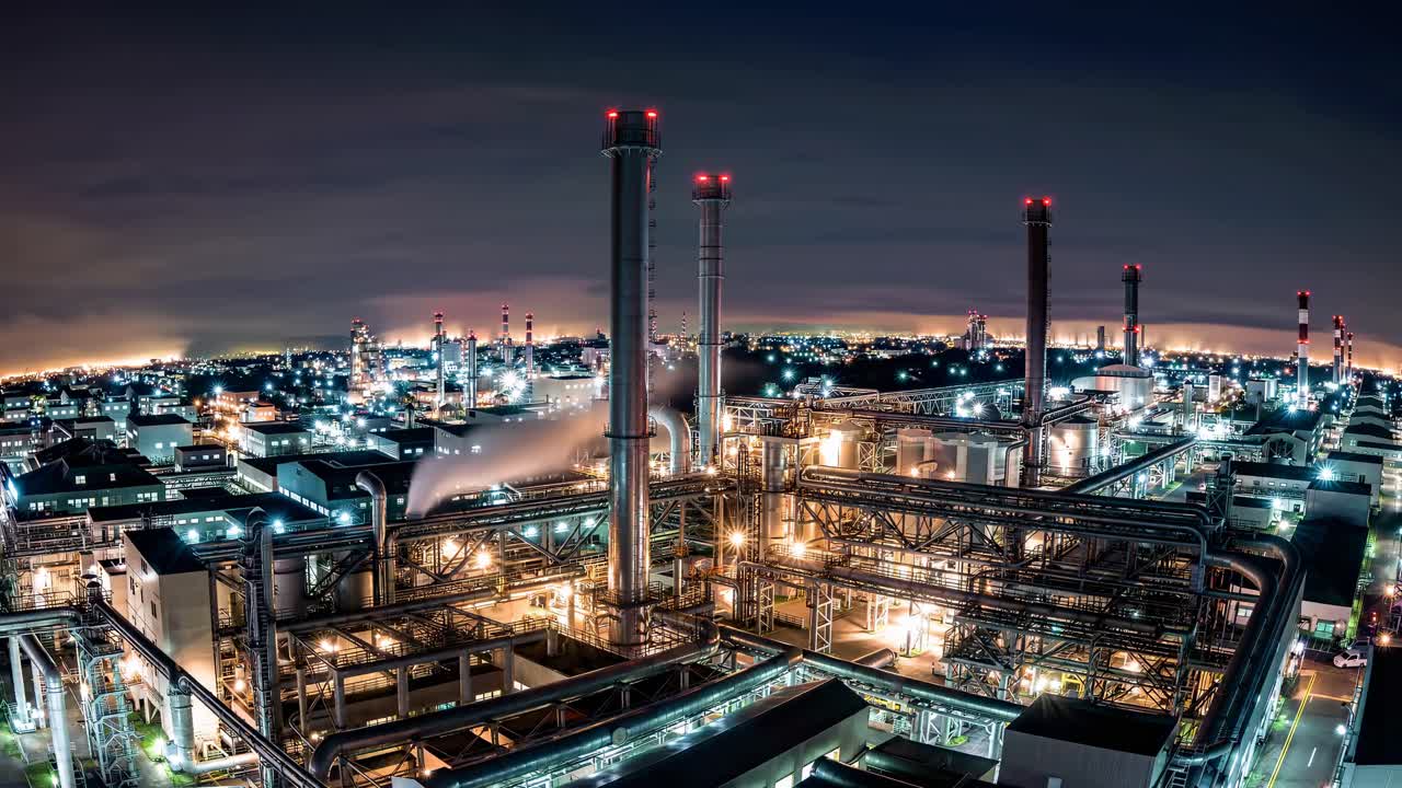 planta industrial por la noche