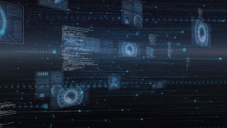 Animation of data processing on black background
