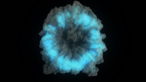 portal abstracto en espesos soplos de humo en un fondo negro aislado. luz de neón azul brillante en el humo. bucle sin costuras 3d render