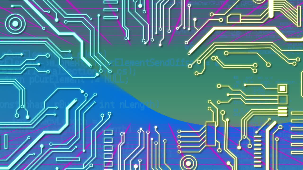 animación de las conexiones del microprocesador y el procesamiento de datos contra un fondo verde y azul
