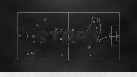 animación del texto de inicio sobre el dibujo del plan de juego en fondo negro