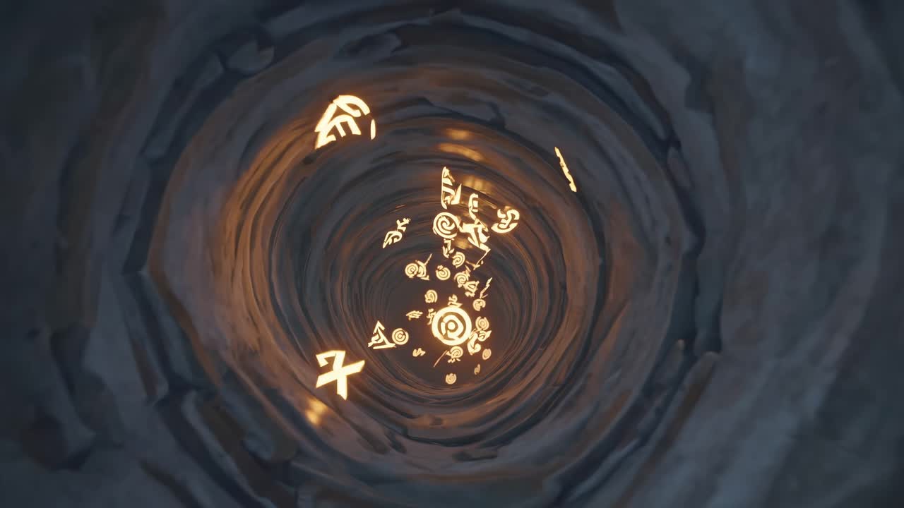 Mysterious Tunnel with Glowing Ancient Symbols