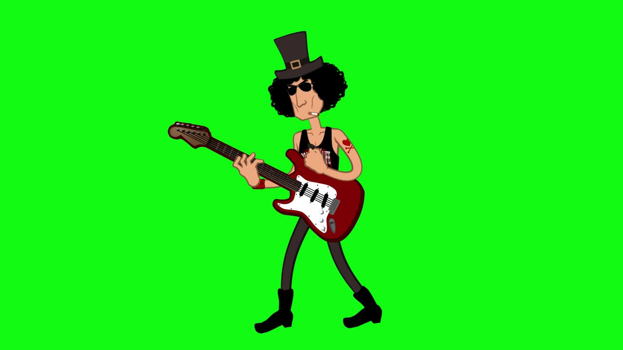 Rockstar bermain gitar. Klip video animasi kartun.
