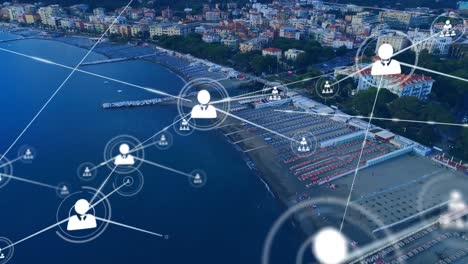 animación de redes de conexiones en el paisaje urbano