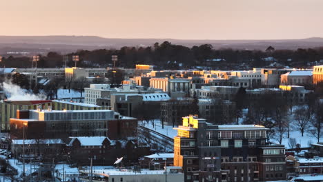 Panoramic-Aerial-View-Of-Fayetteville-City-Skyline-In-Arkansas,-United-States