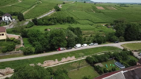 an onward footage moving across the village to the grasslands