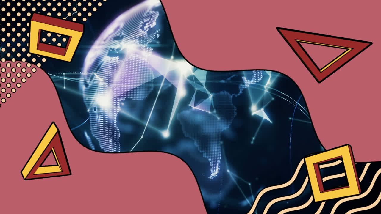 연결 네트워크와 함께 추상적인 레트로 모양의 애니메이션