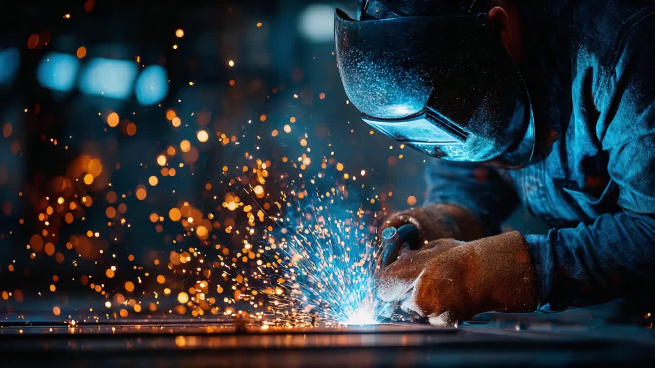 A Skilled Welder Crafts Metal With Precision, Creating a Dazzling Display of Sparks and Flames While Wearing Protective Gear in a Dynamic Work Environment