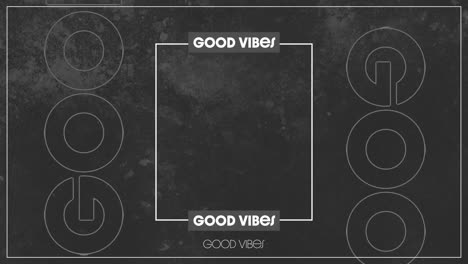 animation of white text good vibes, with central white frame and blank space on grey background