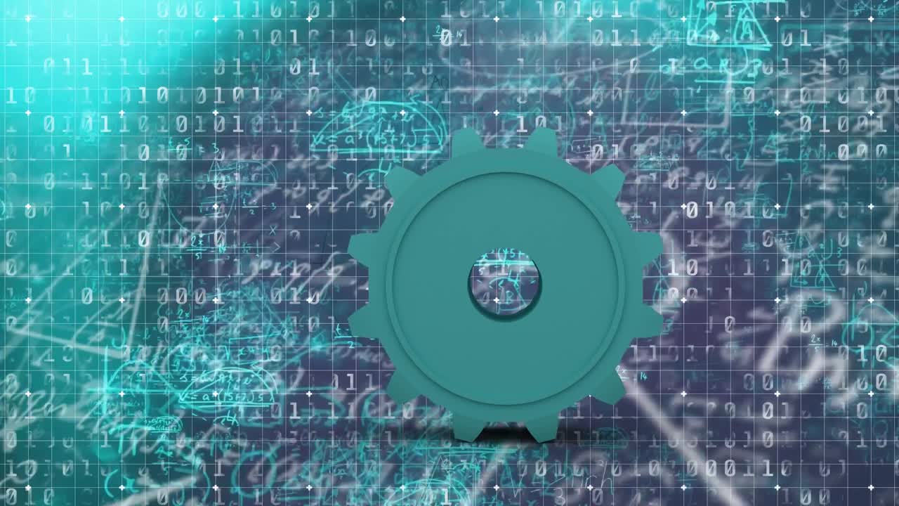 녹색과 보라색 배경에 데이터 처리를 통해 장비의 애니메이션