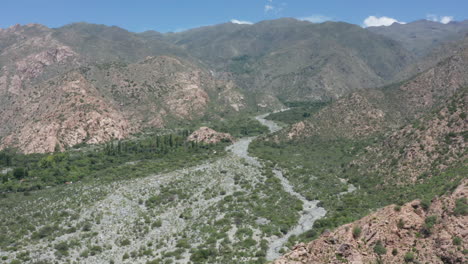 aerial - wine region in the andes mountains, argentina, wide backward shot