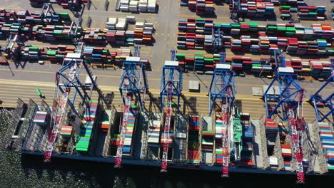 Container ship in import export and business logistic, By crane, Trade Port, Shipping cargo to harbor, International transportation, Business logistics concept, Aerial view
