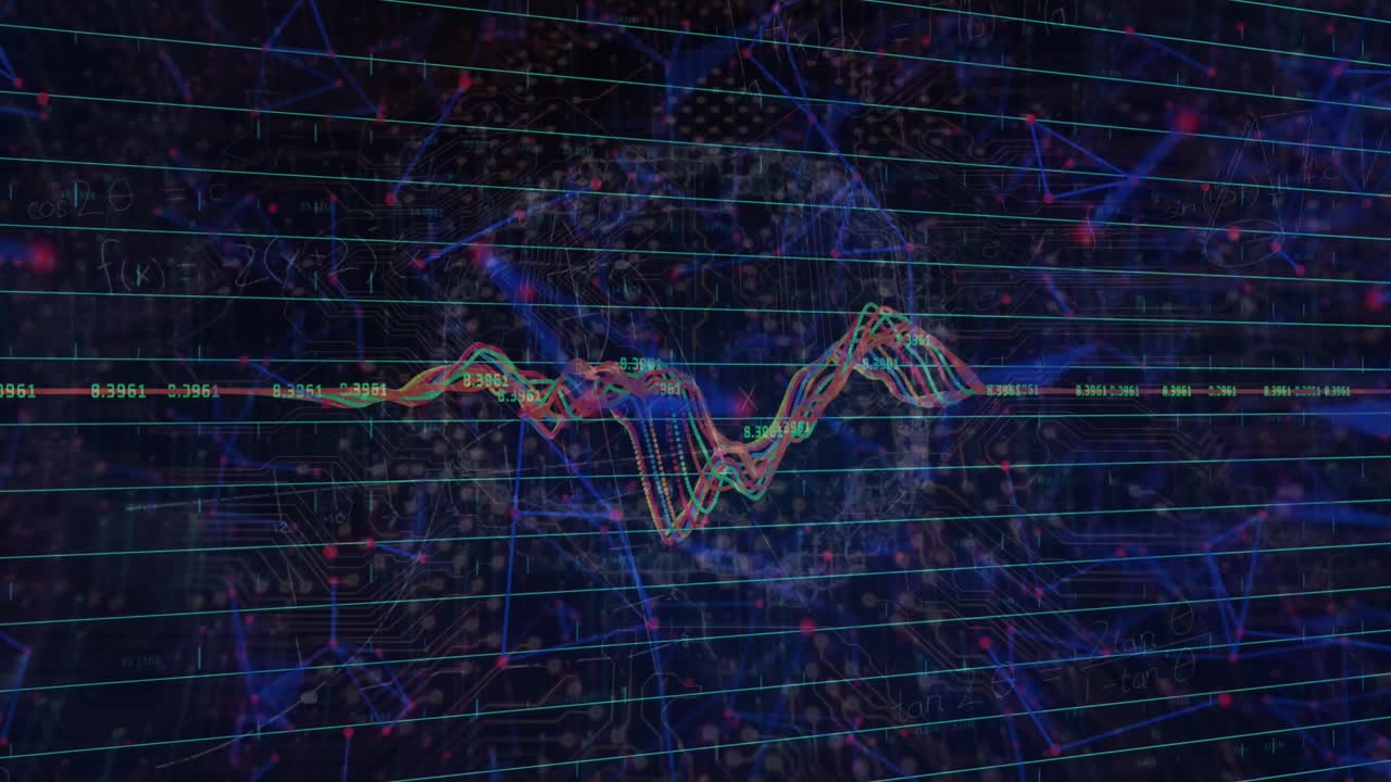 animación de múltiples gráficos, puntos que forman formas geométricas, cerebro digital sobre un fondo abstracto
