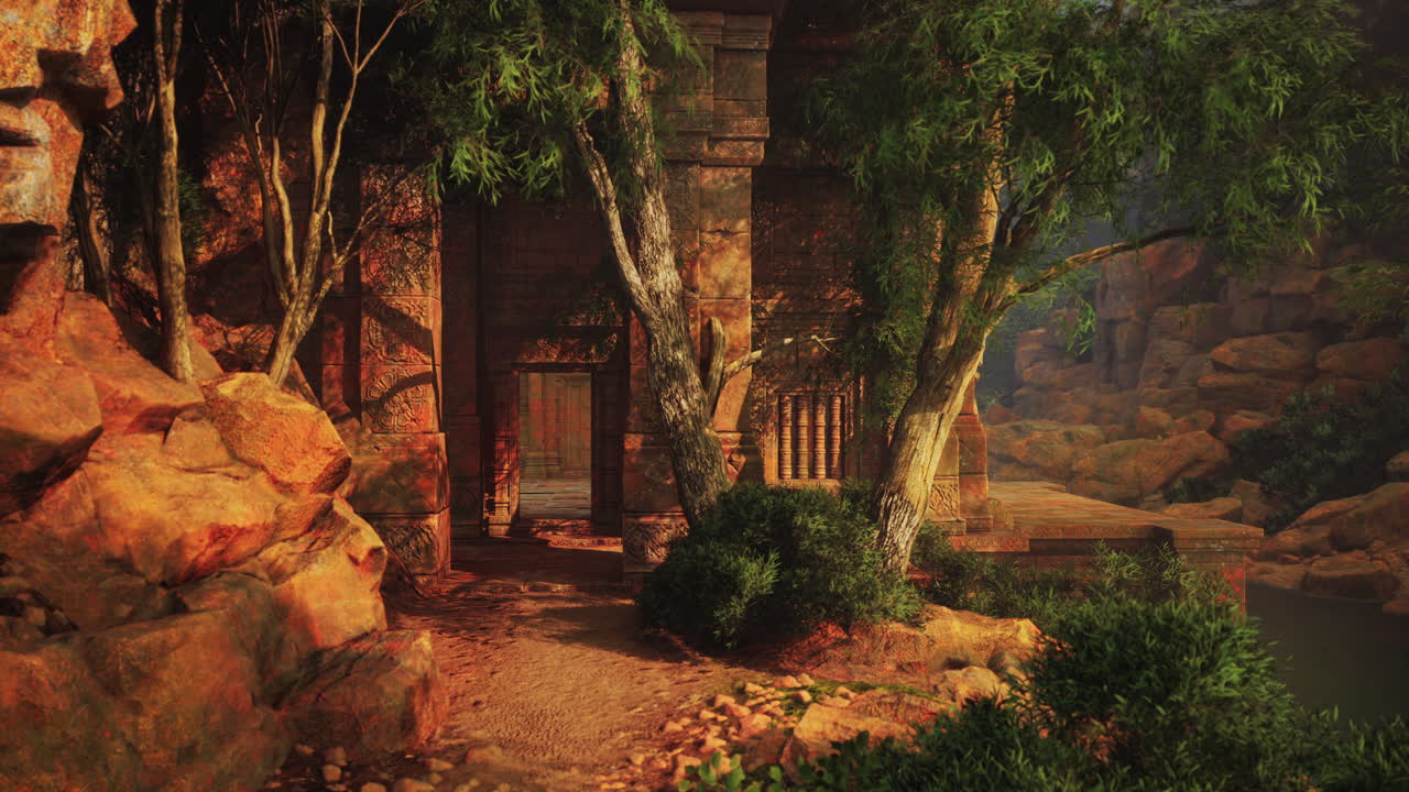 House amidst forest landscape painting