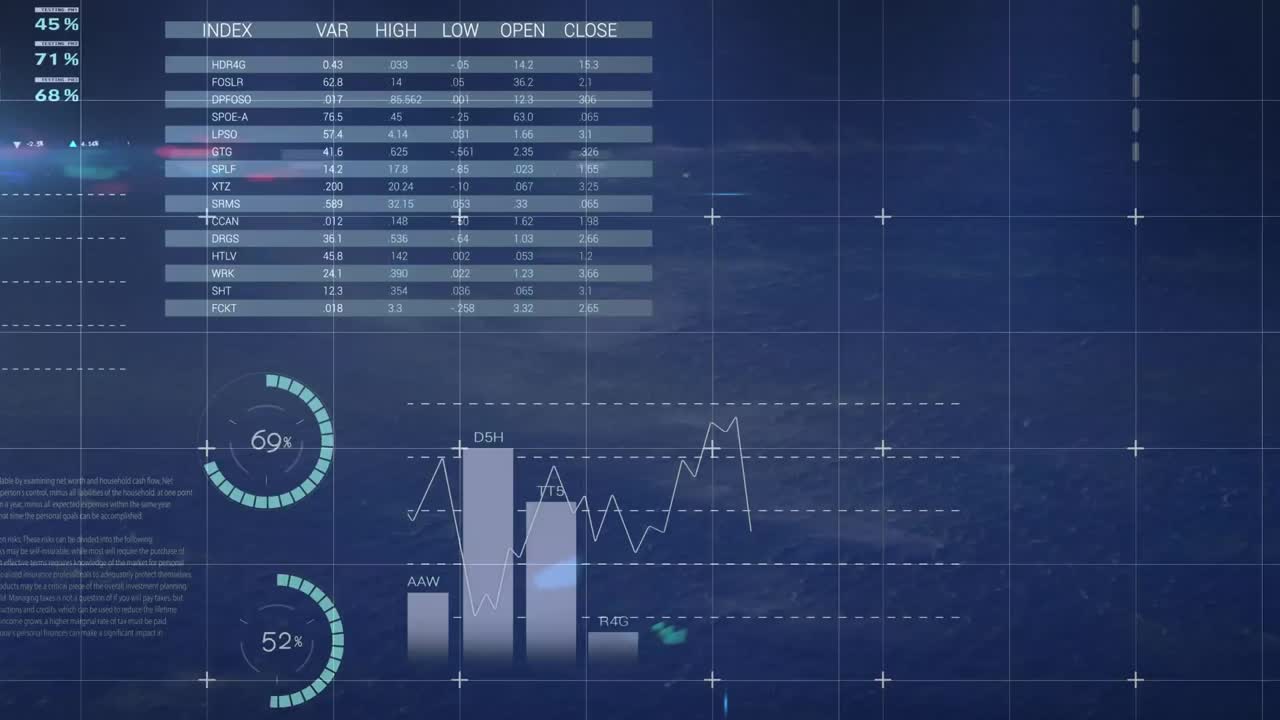 Animation of financial data processing on black background