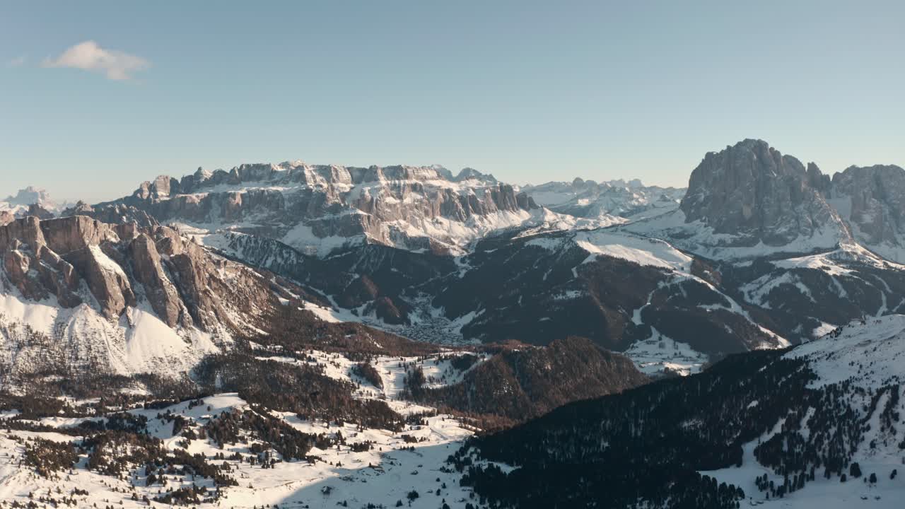 Slider drone shot over impressive mountain range italian dolomites