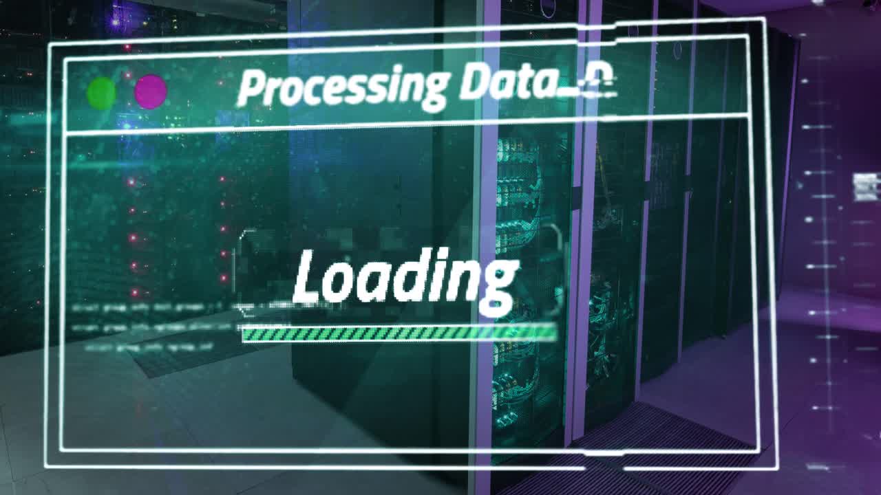Animation of data processing over server room