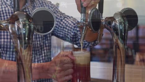 animation of data processing over caucasian man pouring beer