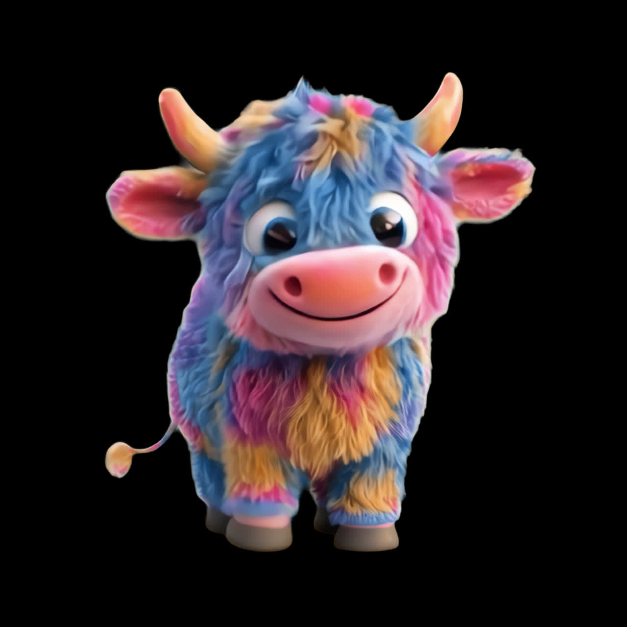 Animação de personagem de vaca em desenho animado colorida isolada, vídeo 4K transparente, canal alfa, ProRes