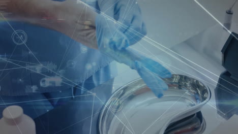 animation of connections over caucasian male surgeon