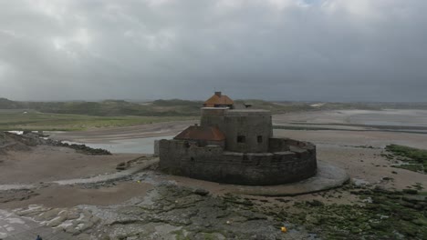 Drone shot of Fort d&#039;Ambleteuse during low tide on a windy summer day