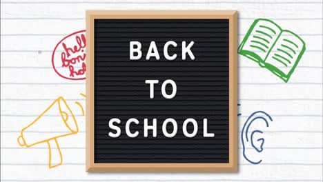 School-concept-icons-and-welcome-back-to-school-text-against-white-lined-paper