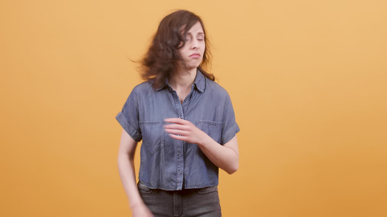 A woman expressing various negative emotions