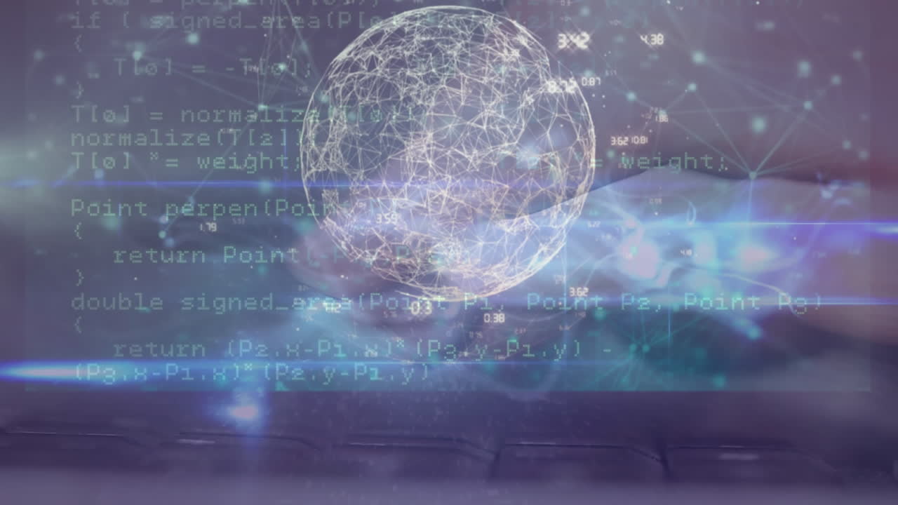 검은색과 초록색 배경 위의 데이터 처리 애니메이션