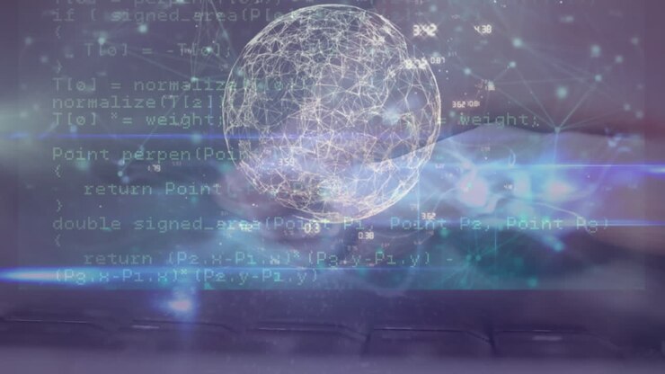Animazione di elaborazione dati su sfondo nero e verde