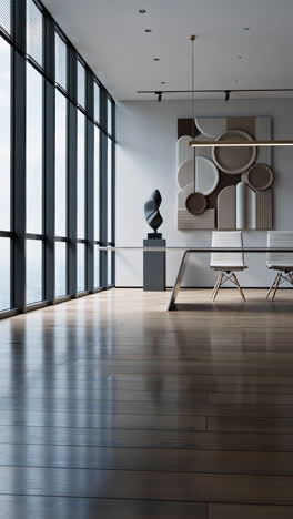 modern office conference room with abstract art and city view