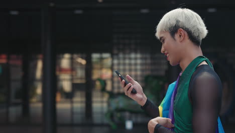 lgbtq+ person using smartphone