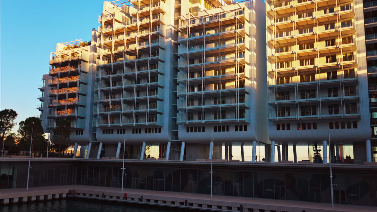 Buildings in Mareterra new Residential district in Monaco in daylight