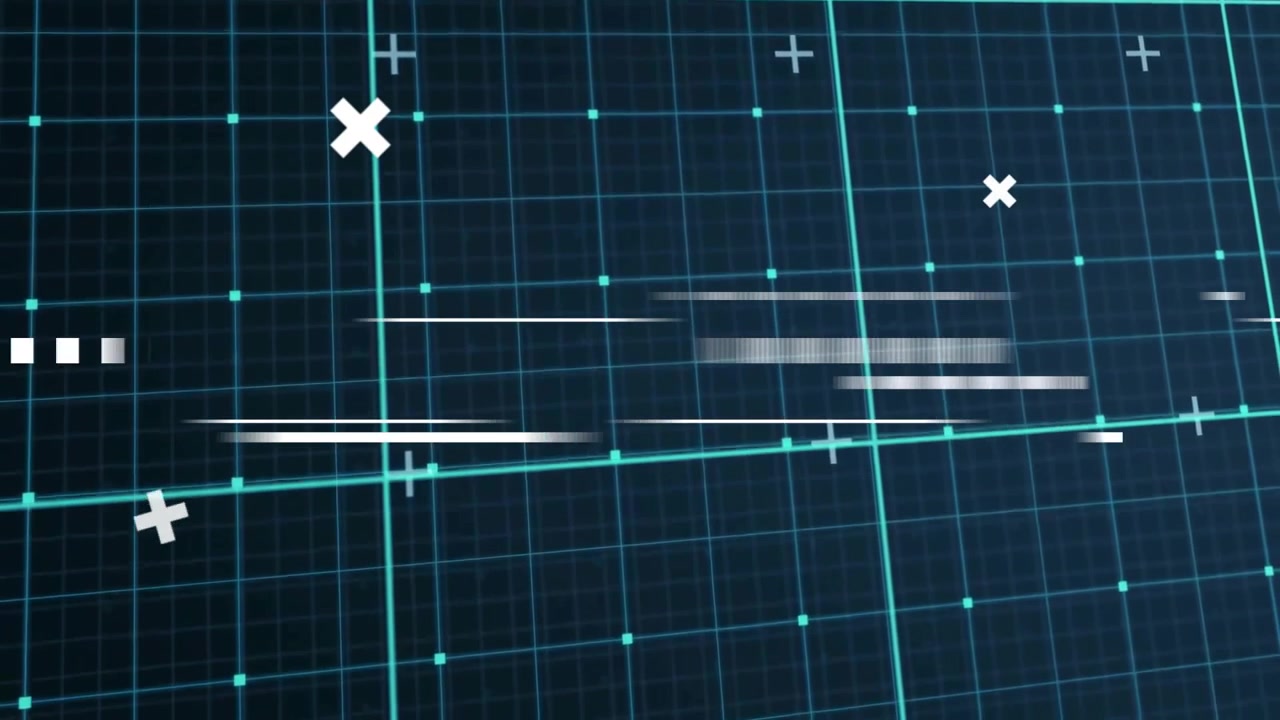White streaks sweeping over grid showing data through line pulses and drifting plus cross markers