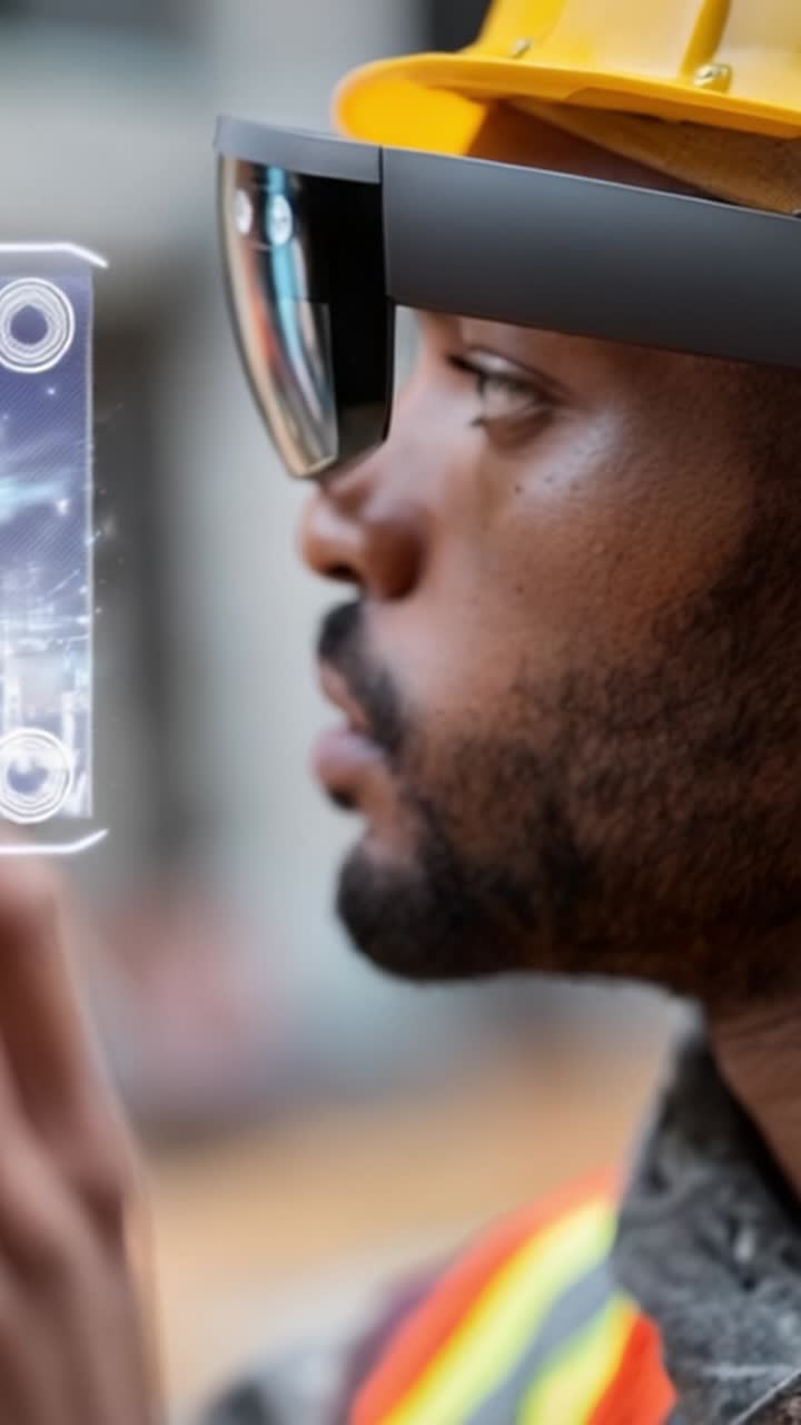 Technological Interaction: A Worker Engages with Augmented Reality, Displaying Virtual Elements and Data Through Innovative Glasses for Enhanced Job Performance