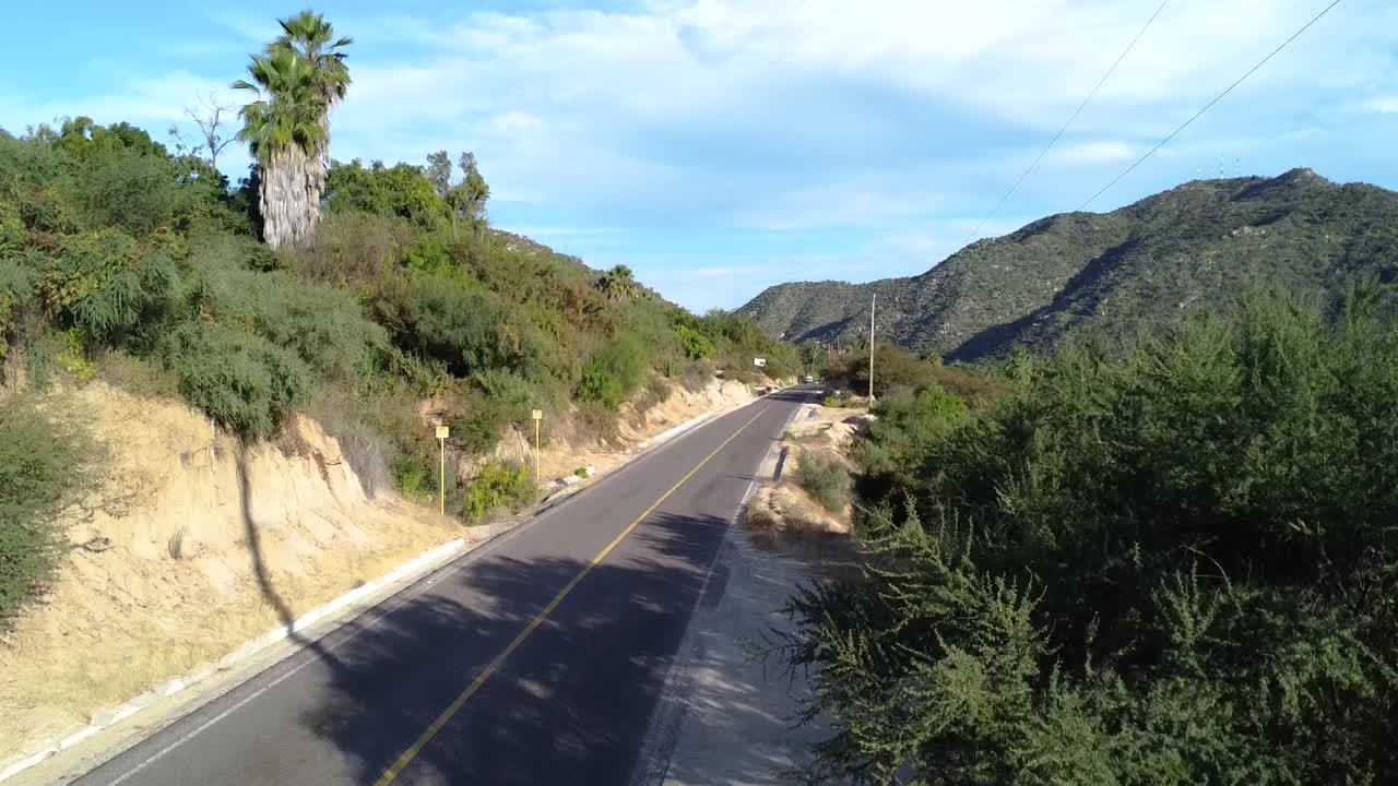 A bird's-eye view of the north-south Transpeninsular Highway in Baja California Sur, Mexico