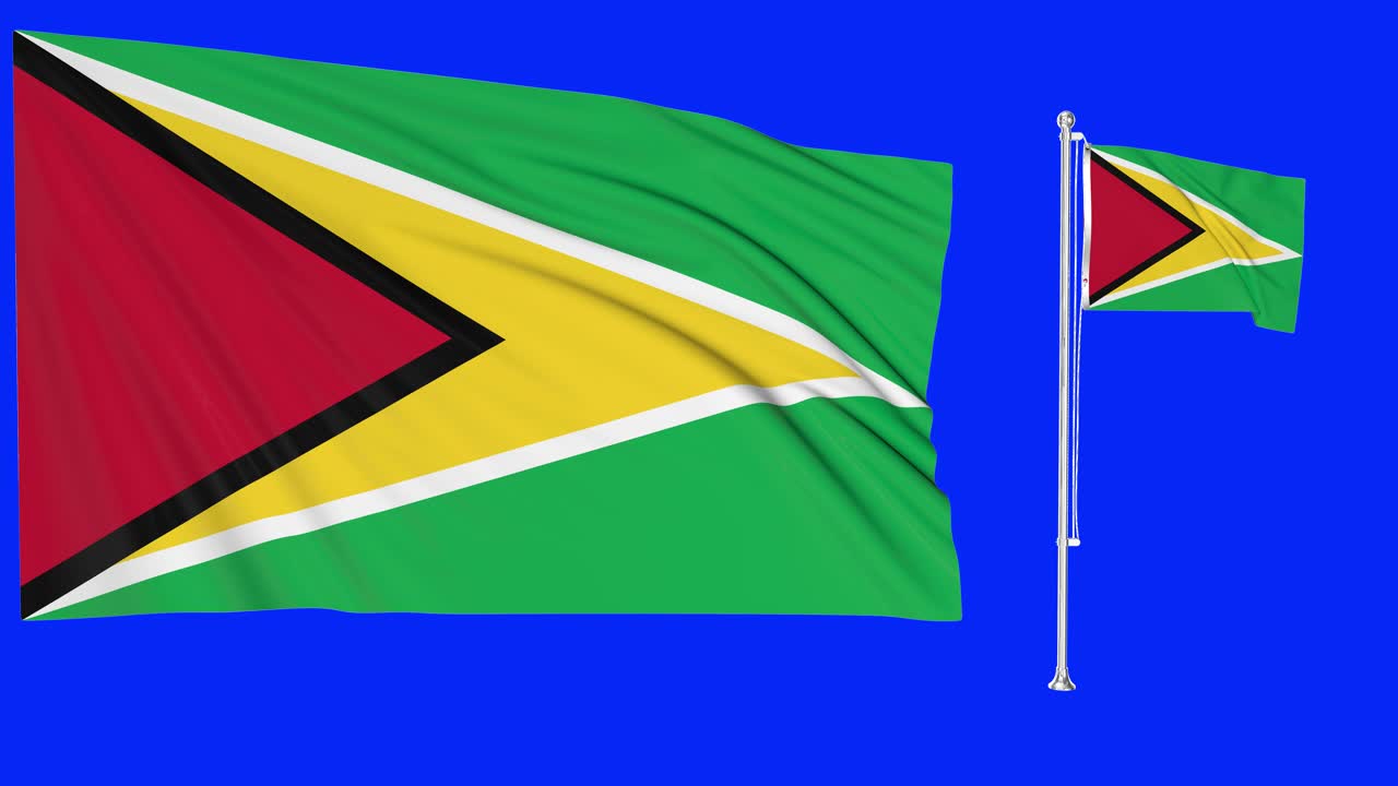 pantalla verde ondeando la bandera o el asta de la bandera de guyana