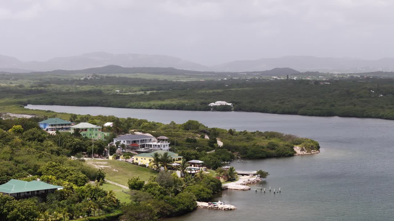 Holiday Accommodations At Stingray City Tourist Attraction In Antigua and Barbuda. Aerial Drone Shot