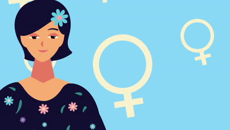 happy womens day animation with girl and female genders pattern