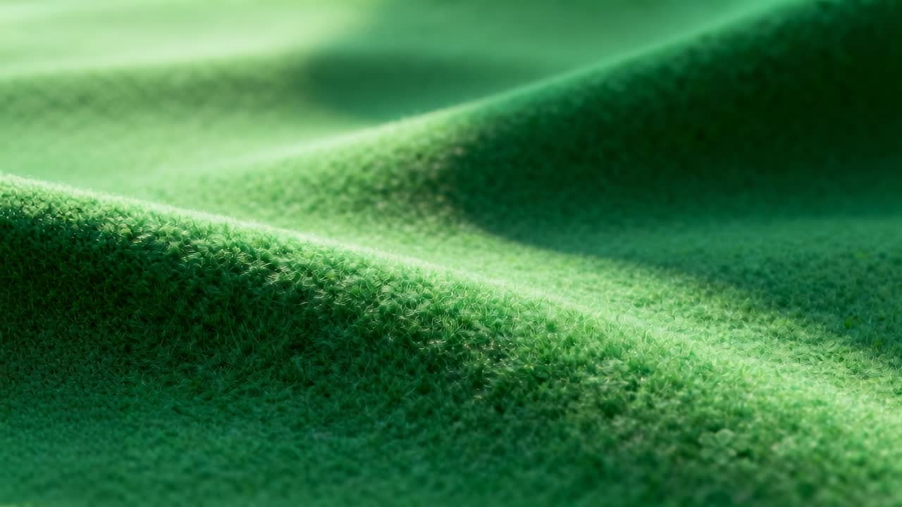 Sliding macro camera bringing green felt ridge into sharper focus at studio table, revealing fibers