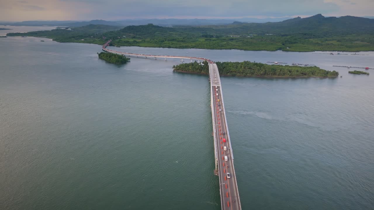 San Juanico Bridge Tacloban. Wide Aerial Establishing shot