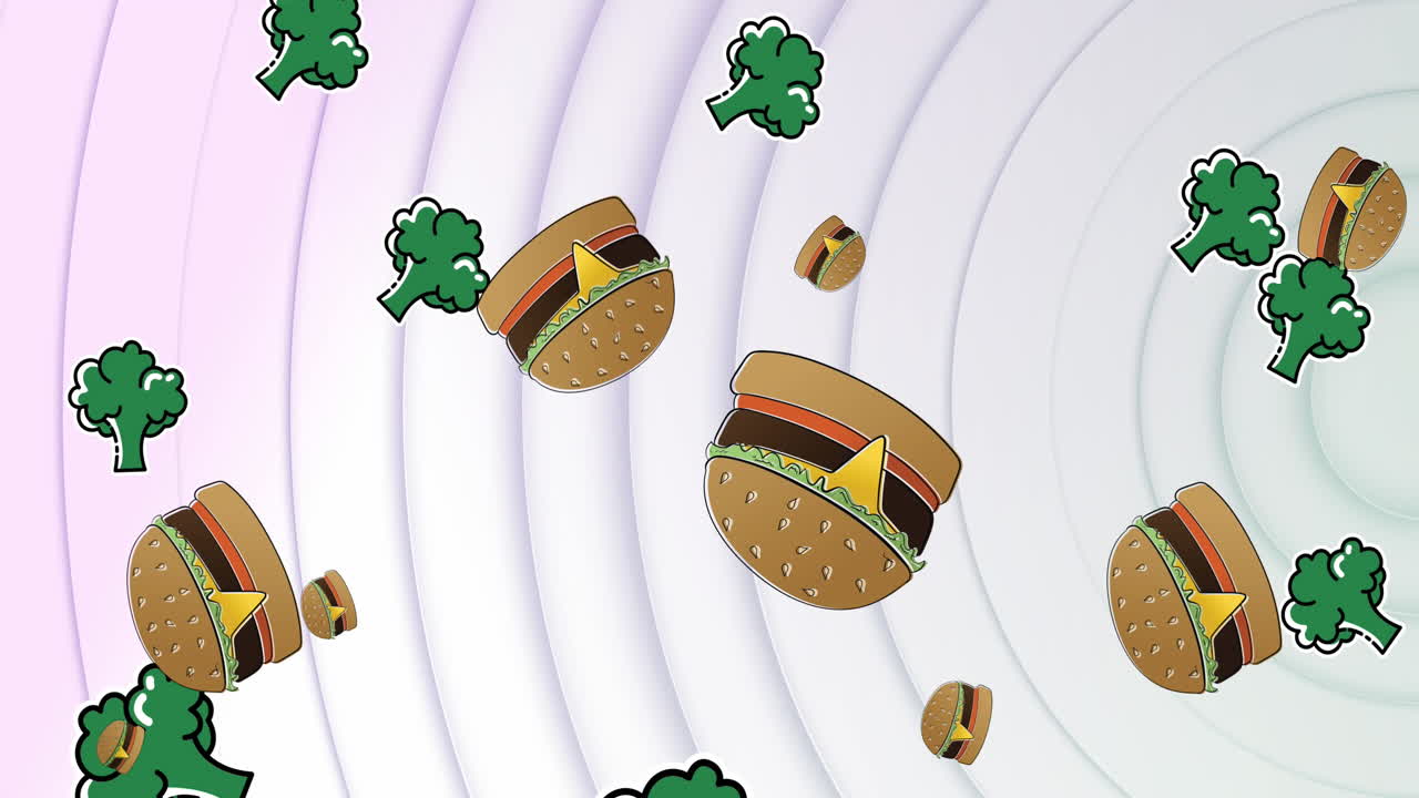 Animation of hamburger icons falling over white concentric circles