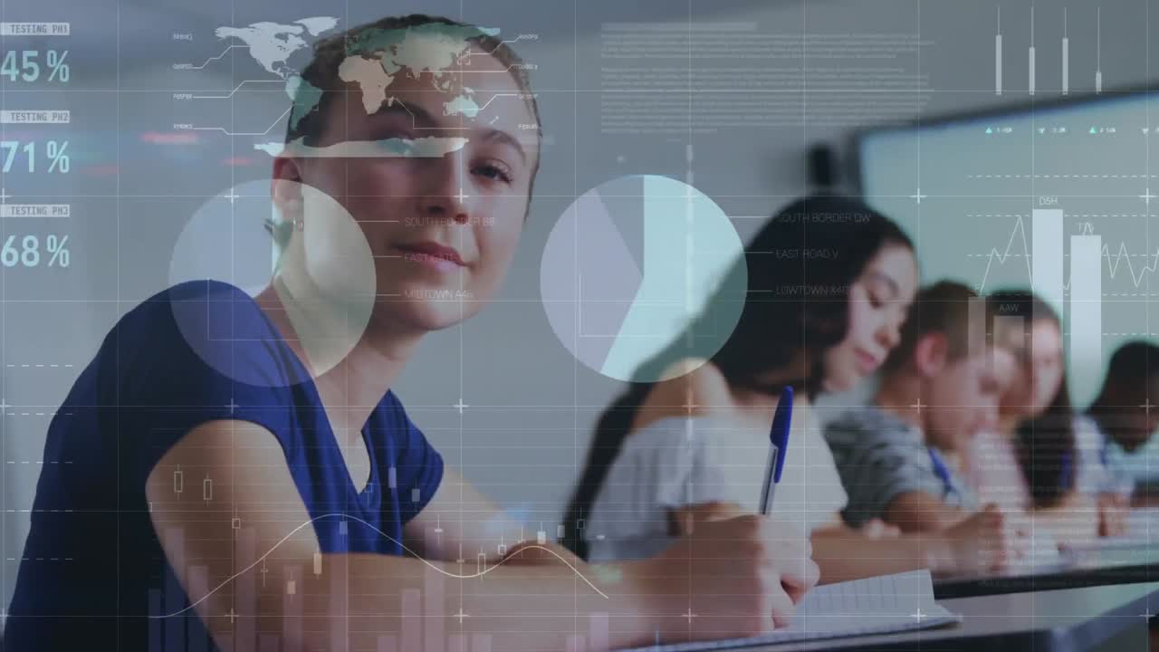 animación del procesamiento de datos sobre la escritura de diversos estudiantes