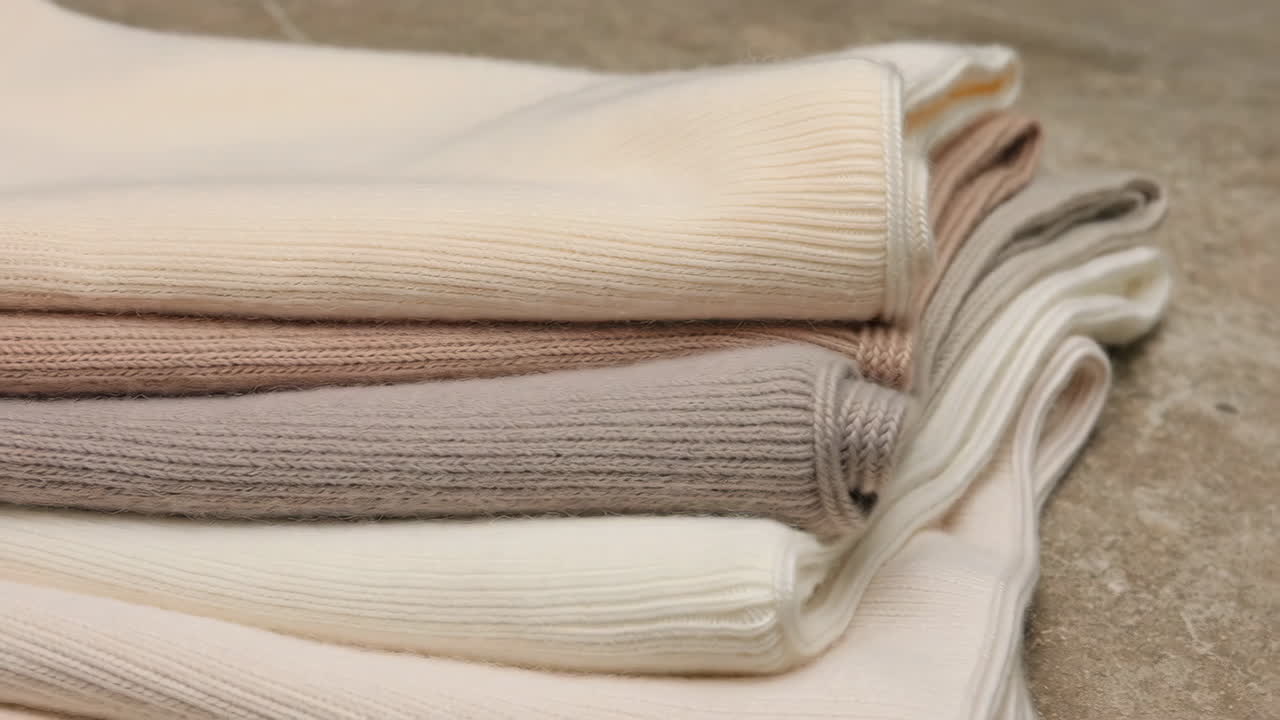 Stack of Soft Folded Neutral-Colored Knitwear