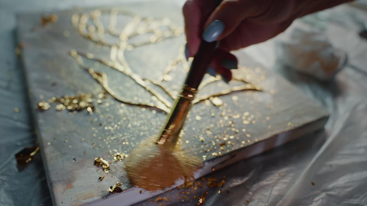 Golden Floral Painting Process