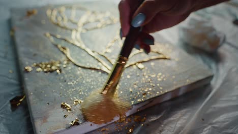 golden floral painting process