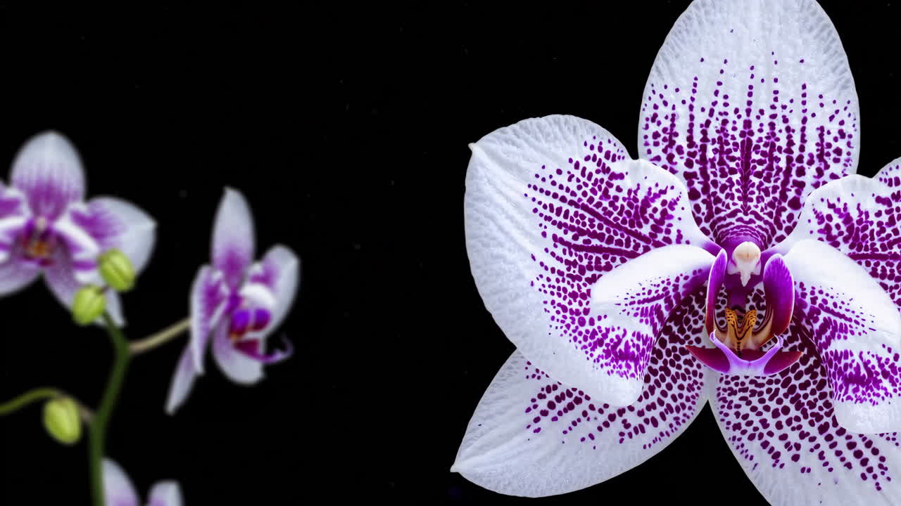 Close-up of a Beautiful White Orchid with Purple Spots