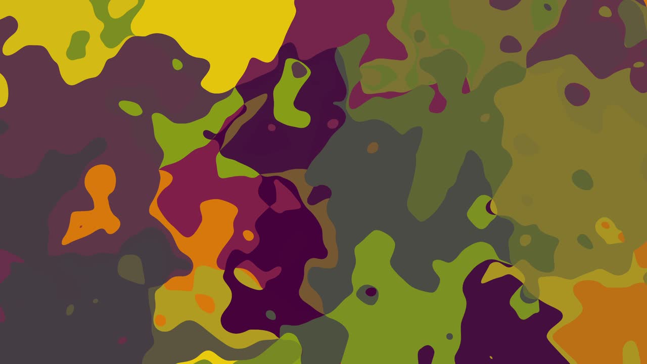 Sfondo Astratto Liquido Turbolento Psichedelico Vibrante con Motivi Dinamici Vorticosi e Forme Caotiche che si Trasformano - Colori Arancione, Verde, Marrone e Viola